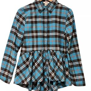 Sundance Hayden Creek Teal
Plaid Flannel Peplum Shirt XS